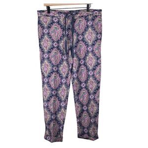Sundance Madora Printed Pull On Drawstring Pants Paisley Blue Pink Size Small